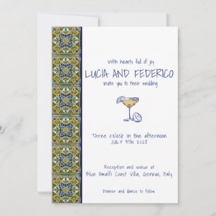 Invitación Azulejo italiano mediterráneo azul verde Boda