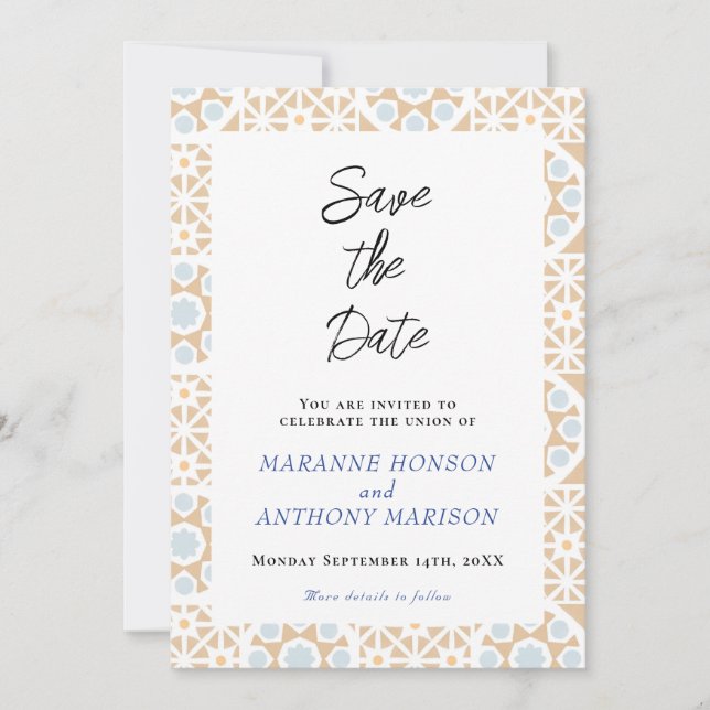 Invitación Azulejo Italiano Save the Date (Anverso)