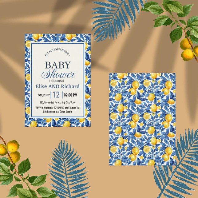 Invitación Azulejo Lemons Blue Leaves Baby Shower Botánico (Subido por el creador)