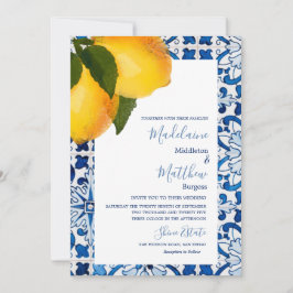 Invitación Azulejo Mediterráneo Azul Limón Chic Boda Estilosa