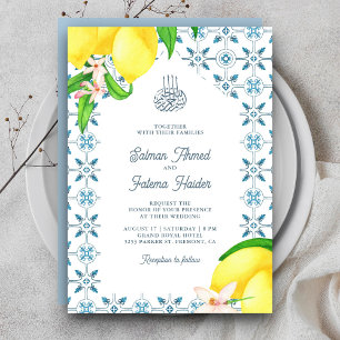 Invitación Azulejo Persa Azul Mosaico Limón Boda Islámica