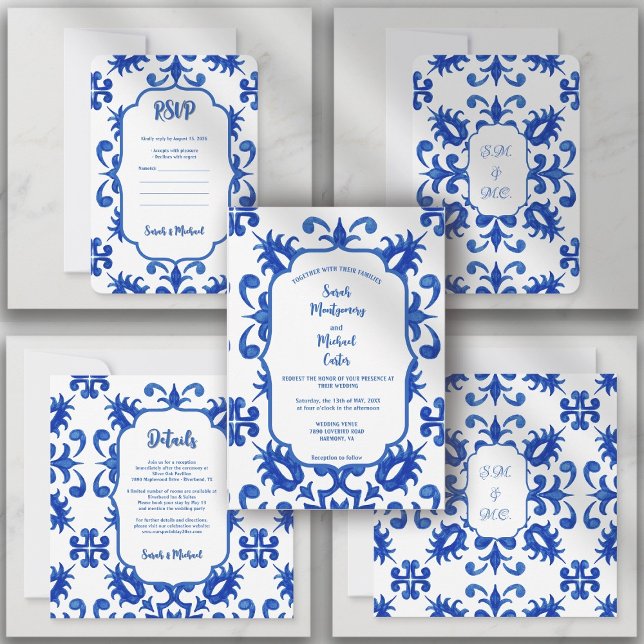 Invitación Azulejo portugués azul mediterráneo personalizado (Subido por el creador)