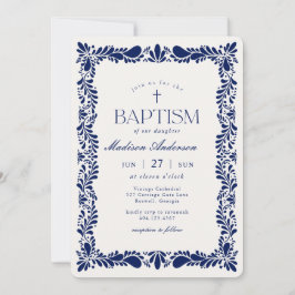 Invitación Azulejo Talavera Azul Fiesta Española Bautizo