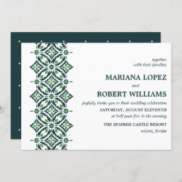 Invitación Azulejo verde | Boda de borde de mosaico español