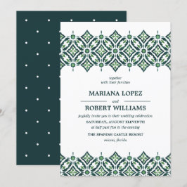 Invitación Azulejo verde | Boda de encaje de borde de mosaico