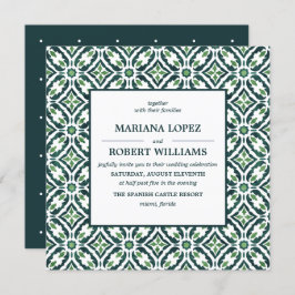 Invitación Azulejo verde | Boda del patrón de mosaico español