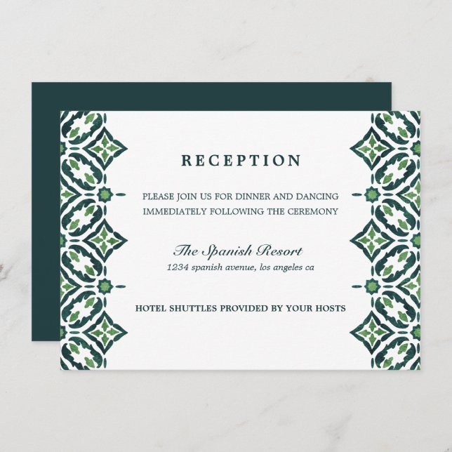 Invitación Azulejo verde | Recepción de bodas en mosaico en E (Anverso / Reverso)