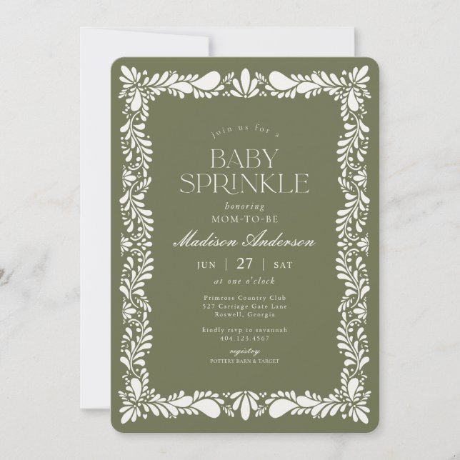 Invitación Azulejo Verde Talavera Fiesta Española Bebe Rociad (Anverso)