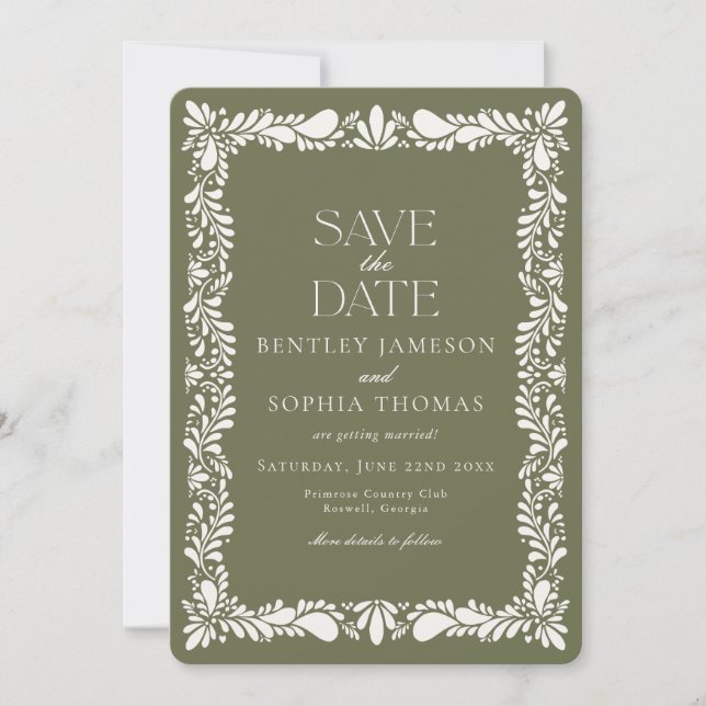 Invitación Azulejo Verde Talavera Fiesta Española Guardar la  (Anverso)