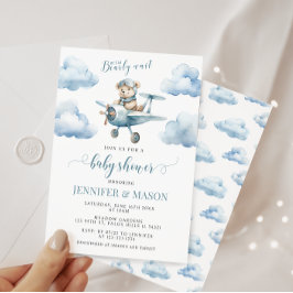 Invitación Azulejos azul de peluche oso bebé ducha