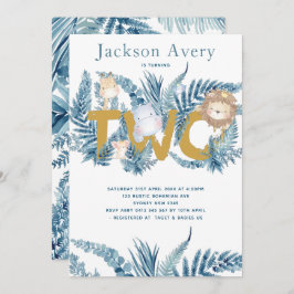 Invitación Azulejos Azules Animales Segundo Cumpleaños