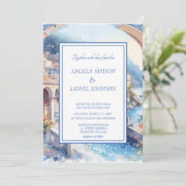 Invitación Azulejos Azules de la Costa de Amalfi Italia Foto 