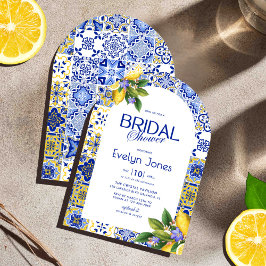 Invitación Azulejos azules de mosaico italiano Lemons Arch Br