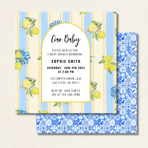 Invitación Azulejos azules italianos, Ciao Baby, Cuadrado de 
