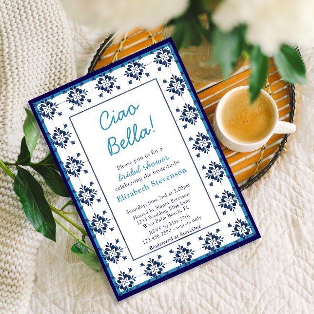 Invitación Azulejos azules italianos ducha de novia Ciao Bell (Subido por el creador)