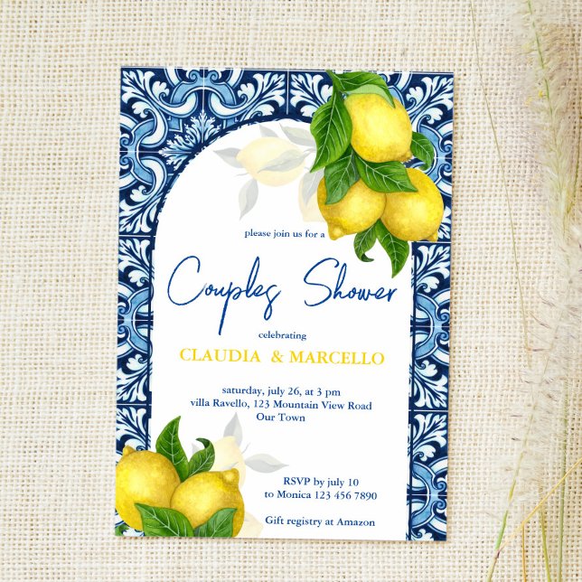 Invitación Azulejos azules limón Amalfi Positano parejas duch (Subido por el creador)