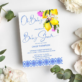 Invitación Azulejos azules limones buganvillas oh ducha de be