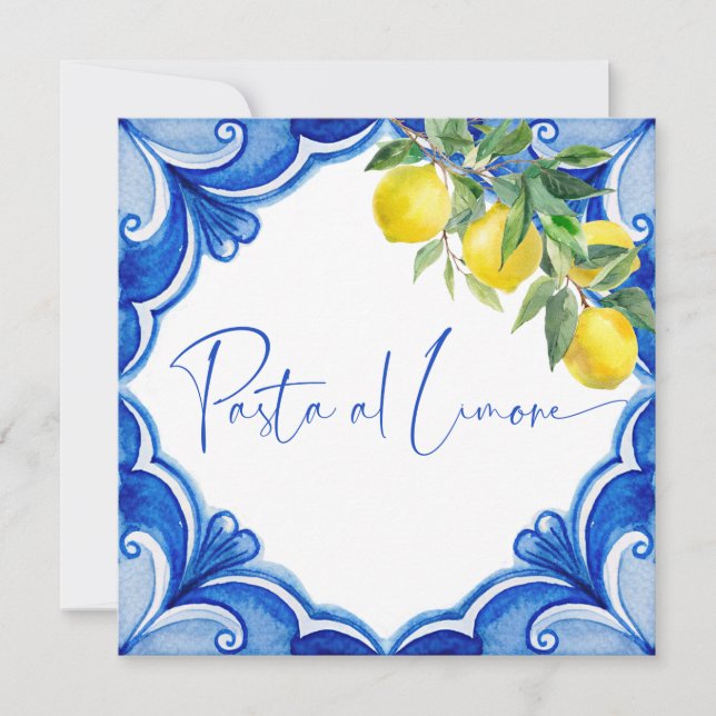 Invitación Azulejos azules limones ducha de novia italiana (Anverso)