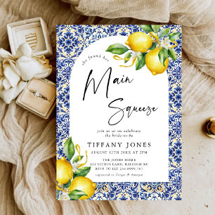 Invitación Azulejos azules mediterráneos Lemons Arch Bridal S