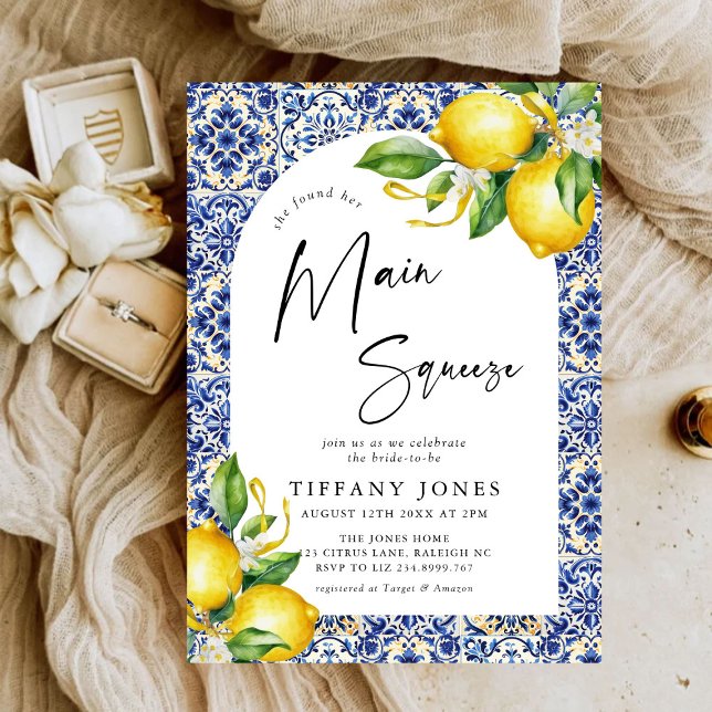 Invitación Azulejos azules mediterráneos Lemons Arch Bridal S (Subido por el creador)