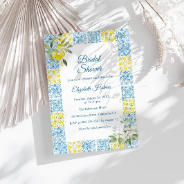 Invitación Azulejos azules mediterráneos y ducha de novia con