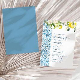 Invitación Azulejos Azules Modernos Mediterráneos y Boda de L