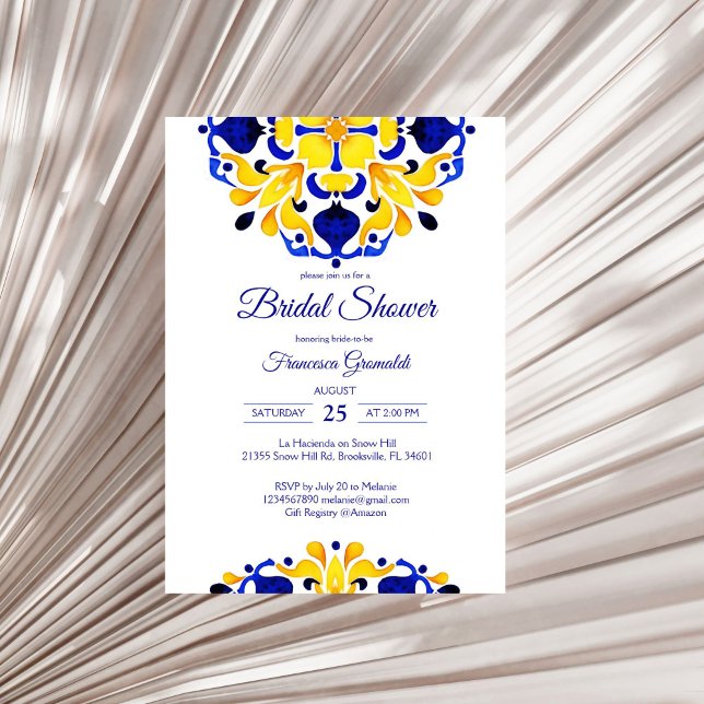Invitación Azulejos azules Talavera ducha de novia mexicana (Talavera azulejo blue tiles vintage Mexican Mediterranean bridal shower Invitation template digital)