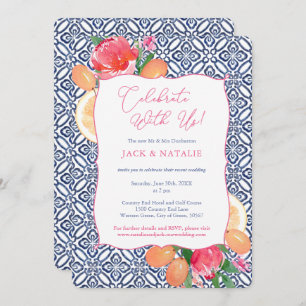 Invitación Azulejos azules Vivid Florals Citrus Celebran Con 