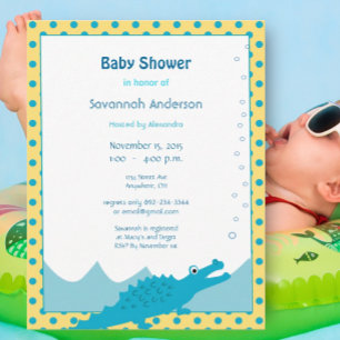 Invitación Azulejos azules y amarillos bebé niño ducha