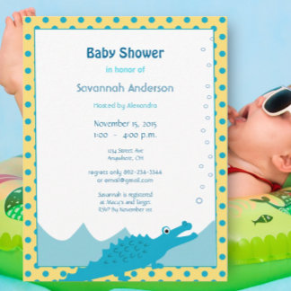 Invitación Azulejos azules y amarillos bebé niño ducha