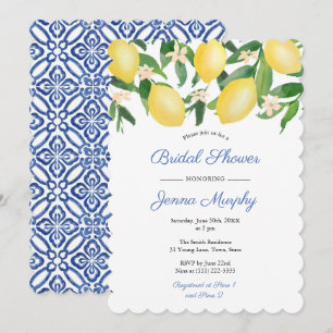 Invitación Azulejos Azules Y Blancos Capri Limones Despedida