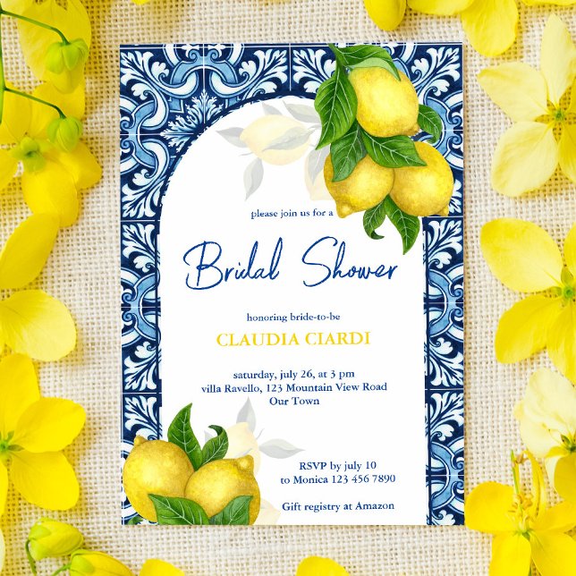 Invitación Azulejos azules y ducha de novia de limón Amalfi P (Subido por el creador)