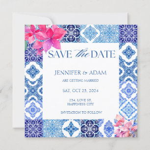 Invitación Azulejos de Bougainvillea Floral Salvar la Fecha