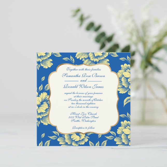Invitación Azulejos de peones azules y amarillos - Decoración (Anverso de pie)