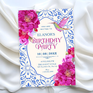 Invitación Azulejos florales cumpleaños