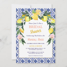Invitación Azulejos italianos azules Lemon Verano Ducha de no