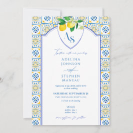 Invitación Azulejos mediterráneos azules limón todo en un Bod