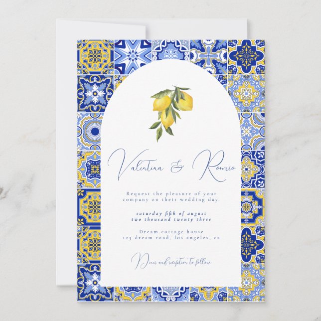 Invitación Azulejos mediterráneos y boda de cítricos Invita (Anverso)