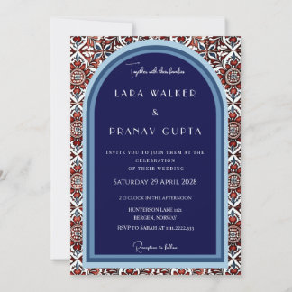 Invitación Azulejos Rojo Y Azul De Lujo