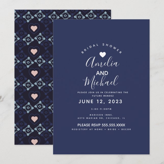 Invitación Azulejos románticos de boda mediterráneos modernos (Anverso / Reverso)