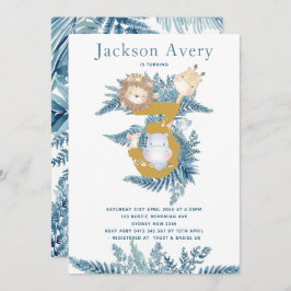 Invitación Azules Animales Safari 3 cumpleaños