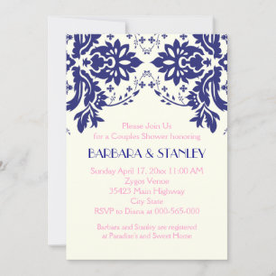Invitación Azules de la marina de Damasco, parejas de boda ro