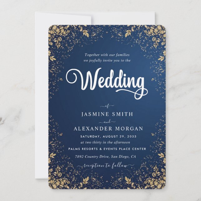 Invitación Azules Flores Florales Simples Bodas (Anverso)