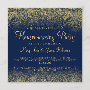 Invitación Azules marinos del polvo del purpurina del oro del