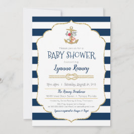 Invitación Azules marinos florales náuticos Baby Shower del