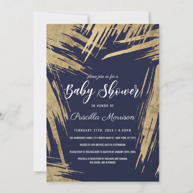 Invitación Azules marinos modernos Baby Shower de las (Anverso)