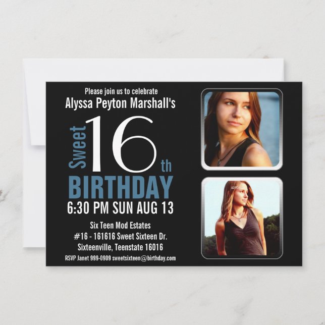 Invitación Azules modernos y ennegrecen 2 el fiesta del dulce (Anverso)