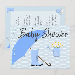 Invitación Azules paraguas del muchacho de Baby Shower y