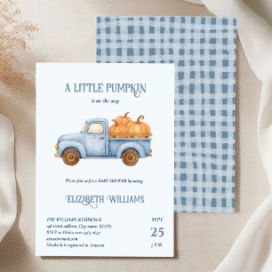 Invitación Azules pequeños Camión de calabaza Baby Shower min
