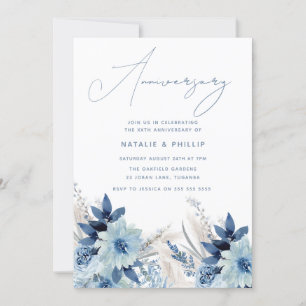 Invitación Azules Polvorientos Florales 50º 60º Aniversario d